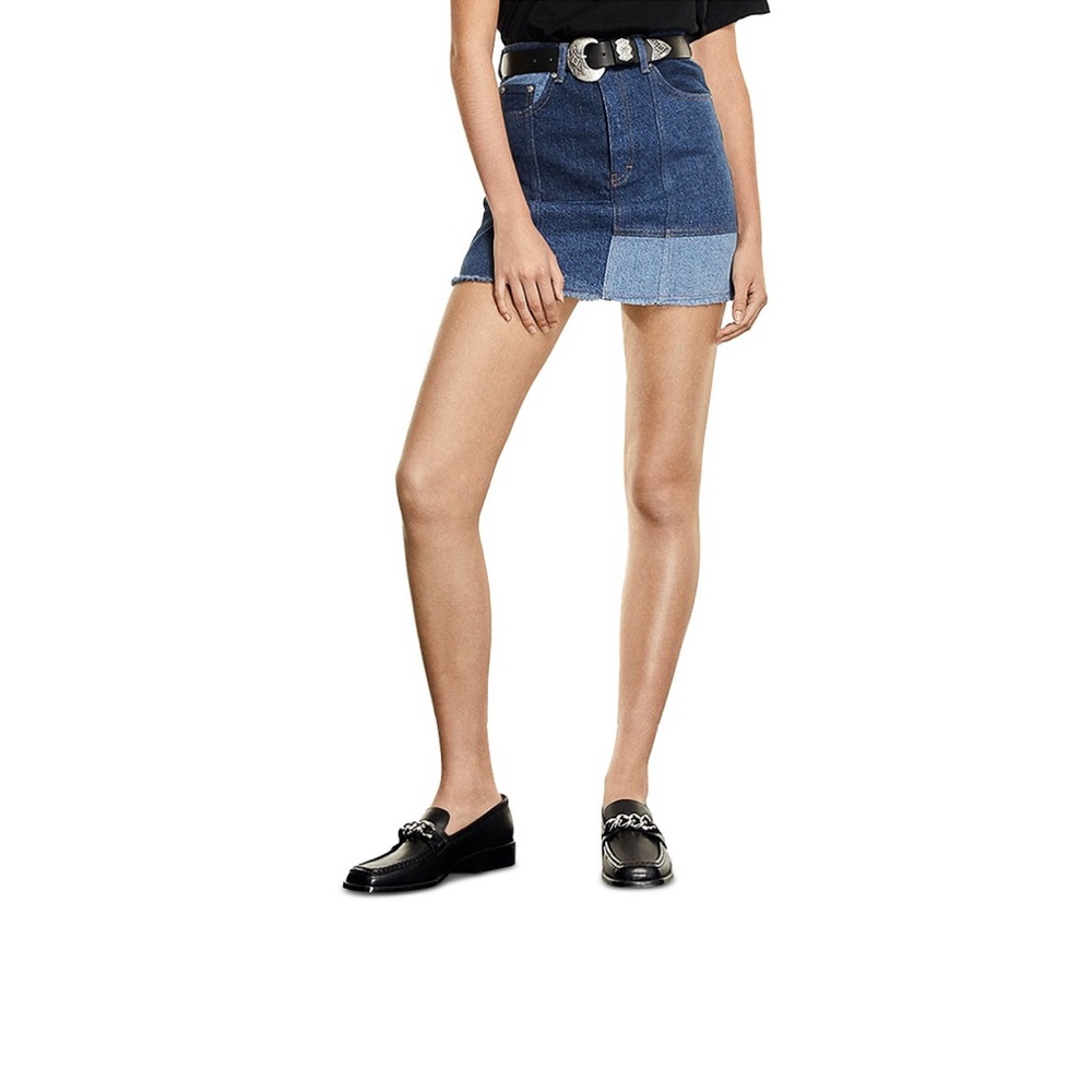 The Kooples short patchwork denim skirt